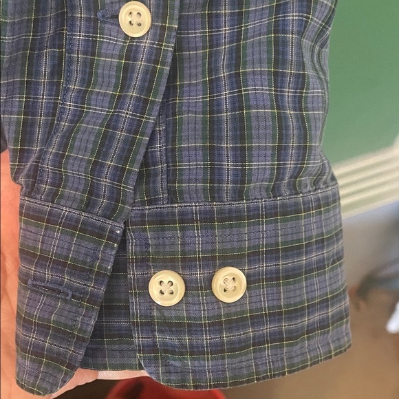 Ralph Lauren Yarmouth 100% Cotton Mens 17.5/34-35 Blue, Green & Navy Plaid Woven - Picture 5 of 6